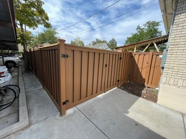 Brown Trex gate pair installed at a Utah property