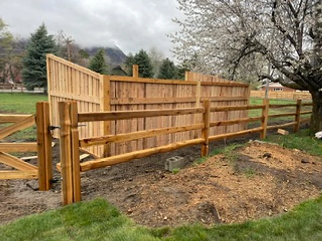 Cedar rail garden boundary installed at a Utah property