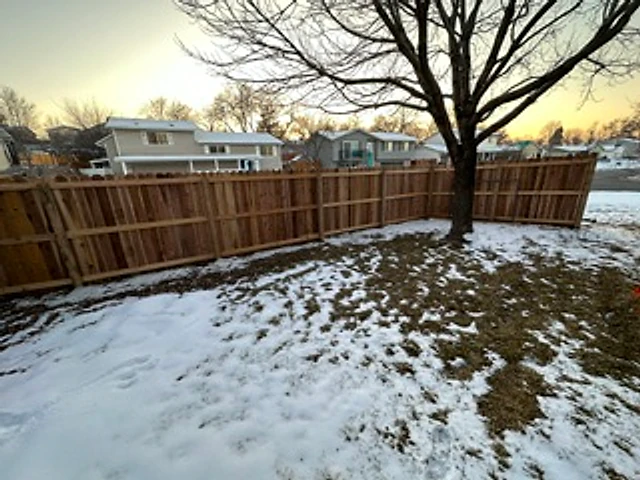 Winter cedar privacy line installed at a Utah property